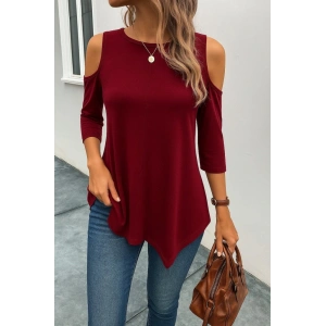 Kadın Omuzlardan Açık Sıfır Yaka Asimetrik Kesim Detay Viskon Bluz