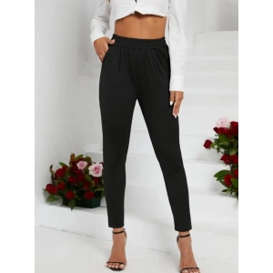 Kadın Pile Detay Beli Lastikli Günlük Slim Fit Viskon Iki Iplik Pantolon