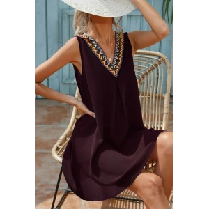 Kadın Sıfır Kol şerit Detaylı V Yaka Viskon Elbise