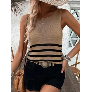 Kadın Sıfır Kol Yuvarlak Yaka şerit Detay Triko Bluz