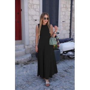 Kadın Sıfır Kollu Bisiklet Yaka Viskon Elbise