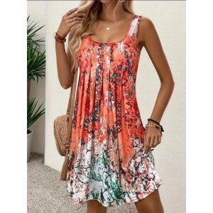 Kadın Sıfır Kollu Kare Yaka önden Pileli Salaş Süprem Elbise