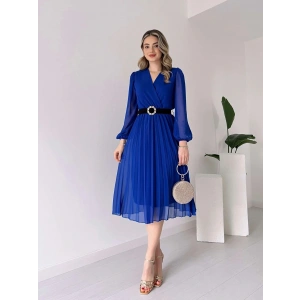 Kadın şifon Kumaş Astalı Kloş Kesim Kruvaze Yaka idi Boy Elbise