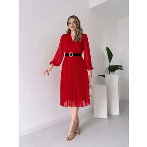 Kadın şifon Kumaş Astalı Kloş Kesim Kruvaze Yaka idi Boy Elbise