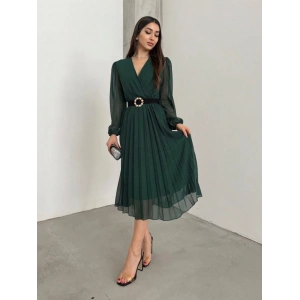 Kadın şifon Kumaş Astalı Kloş Kesim Kruvaze Yaka idi Boy Elbise