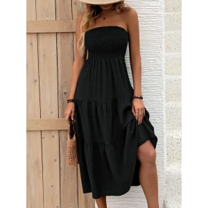 Kadın Straplez Göğüsten Lastikli Kloş Aerobin Uzun Elbise