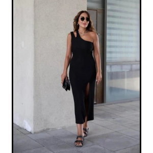 Kadın Tek Omuz Damla Detay Ottoman Kumaş Elbise