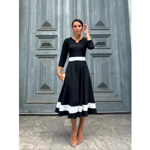 Kadın Truvakarkol Yakası Açık Blok Renkli Krep Midi Elbise