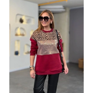 Kadın üç Iplik şardonlu Kumaş Leopar Desenli Bluz