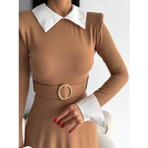 Kadın Uzun Kol Gömlek Yaka Ve Vatka Detay Kemer Dahil idi Boy Elbise