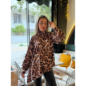 Kadın Uzun Kollu Balıkçı Yaka Asimetrik Kesim Salaş Bluz