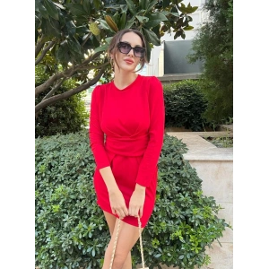 Kadın Uzun Kollu Bisiklet Yaka Bel Kemer Detay Ithal Krep Elbise