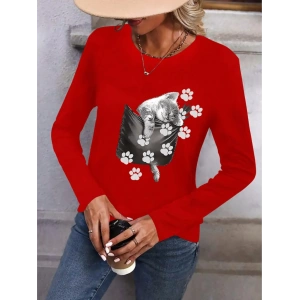 Kadın Uzun Kollu Bisiklet Yaka Desenli Viskon Bluz