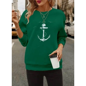 Kadın Uzun Kollu Bisiklet Yaka Desenli Viskon Iki Iplik Bluz