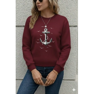 Kadın Uzun Kollu Bisiklet Yaka Desenli Viskon Iki Iplik Bluz