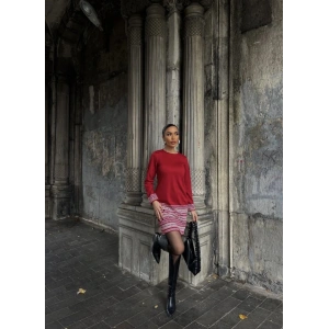 Kadın Uzun Kollu Bisiklet Yaka Kol Ağzı Ve Etek Ucu Baskılı Iki Iplik Elbise