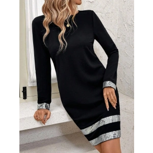 Kadın Uzun Kollu Bisiklet Yaka Mini Ithal Krep Elbise