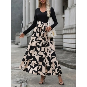 Kadın Uzun Kollu Bisiklet Yaka Uzun Elbise