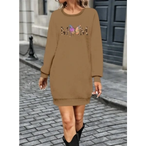 Kadın Uzun Kollu Bisiklet Yaka Viskon Iki Iplik Elbise