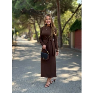 Kadın Uzun Kollu Bisiklet Yaka Yandan Bağlamalı Uzun Modal Elbise