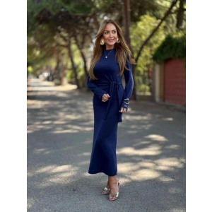 Kadın Uzun Kollu Bisiklet Yaka Yandan Bağlamalı Uzun Modal Elbise