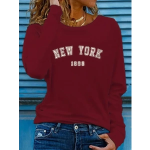 Kadın Uzun Kollu Bisiklet Yaka Yazı Baskılı Viskon Bluz