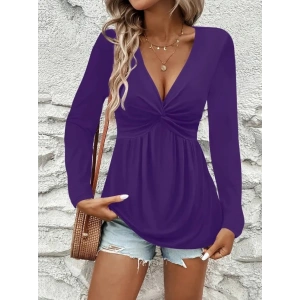 Kadın Uzun Kollu Dekolteli Sarmal Detaylı Viskon Bluz