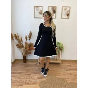 Kadın Uzun Kollu Derin Yuvarlak Yakalı Kısa Viskon Iki Iplik Elbise