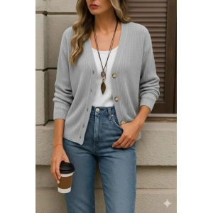 Kadın Uzun Kollu Düğme Detay Triko Bluz