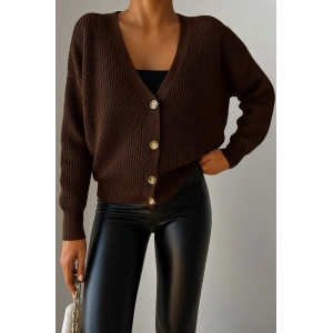 Kadın Uzun Kollu Düğme Detay Triko Hırka