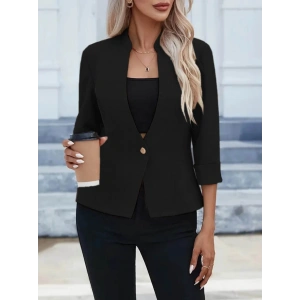 Kadın Uzun Kollu Hakim V Yaka Düğmeli Atlas Ceket