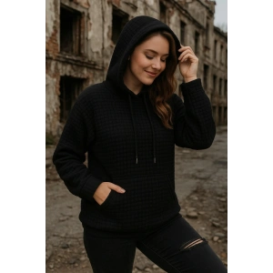 Kadın Uzun Kollu Kapşonlu Bağcıklı Cepli Capitone Sweatshirt