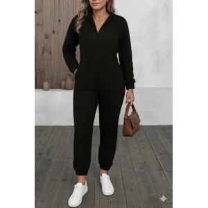 Kadın Uzun Kollu Kapüşonlu Tavşan Kulak Detaylı Peluş Tulum