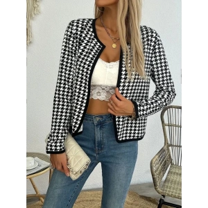 Kadın Uzun Kollu Kaz Ayağı Desenli şardonlu Dalgıç Ceket