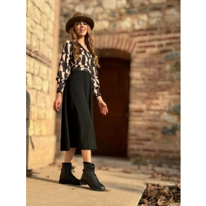 Kadın Uzun Kollu Kruvaze Yaka Dalgıç Krep Midi Boy Elbise