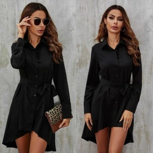 Kadın Uzun Kollu ön Kısım Kısım Arka Kısım Uzun Trikoton Gömlek Elbise