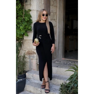 Kadın Uzun Kollu önden çapraz Detaylı Yandan Toka Detaylı Uzun Sandy Elbise