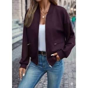 Kadın Uzun Kollu önden Fermuarlı Cepli Modal Mürdüm Ceket
