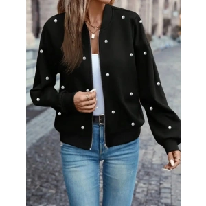 Kadın Uzun Kollu önden Fermuarlı Incili Kısa Modal Ceket