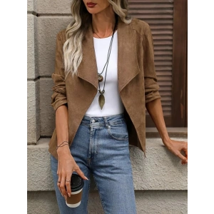 Kadın Uzun Kollu önü Açık Yakalı Süet Ceket