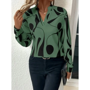 Kadın Uzun Kollu V Hakim Yakalı Desenli Dalgıç Bluz