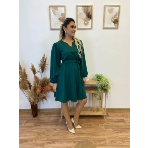 Kadın Uzun Kollu V Yakalı Belden Kuşaklı Kiloş Krep Elbise