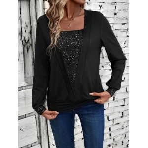 Kadın Uzun Kollu V Yakalı Içi Süprem Desenli Dışı Viskon Bluz