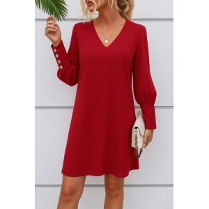 Kadın Uzun Kollu V Yakalı Kısa Ithal Krep Elbise