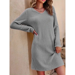 Kadın Uzun Kollu V Yakalı Kısa şardonlu Kaşkorse Elbise