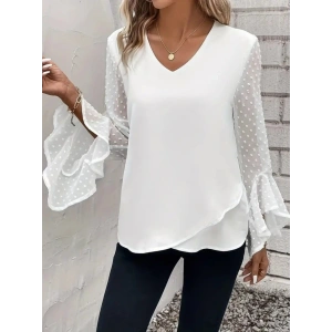 Kadın Uzun Kollu V Yakalı Kolları Ispanyol Detayı Sandy Bluz