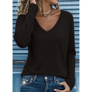Kadın Uzun Kollu V Yakalı Viskon Iki Iplik Bluz