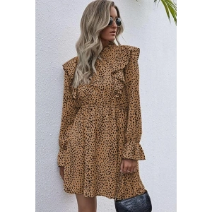 Kadın Uzun Kollu Yaka Ve Sırt Fırfır Detay Mikro Mini Boy Elbise