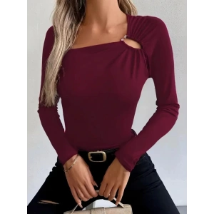 Kadın Uzun Kollu Yakadan Halka Detaylı Viskon Bluz