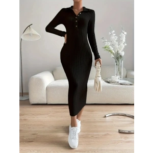 Kadın Uzun Kollu Yakalı Düğmeli şardonlu Kaşkorse Elbise